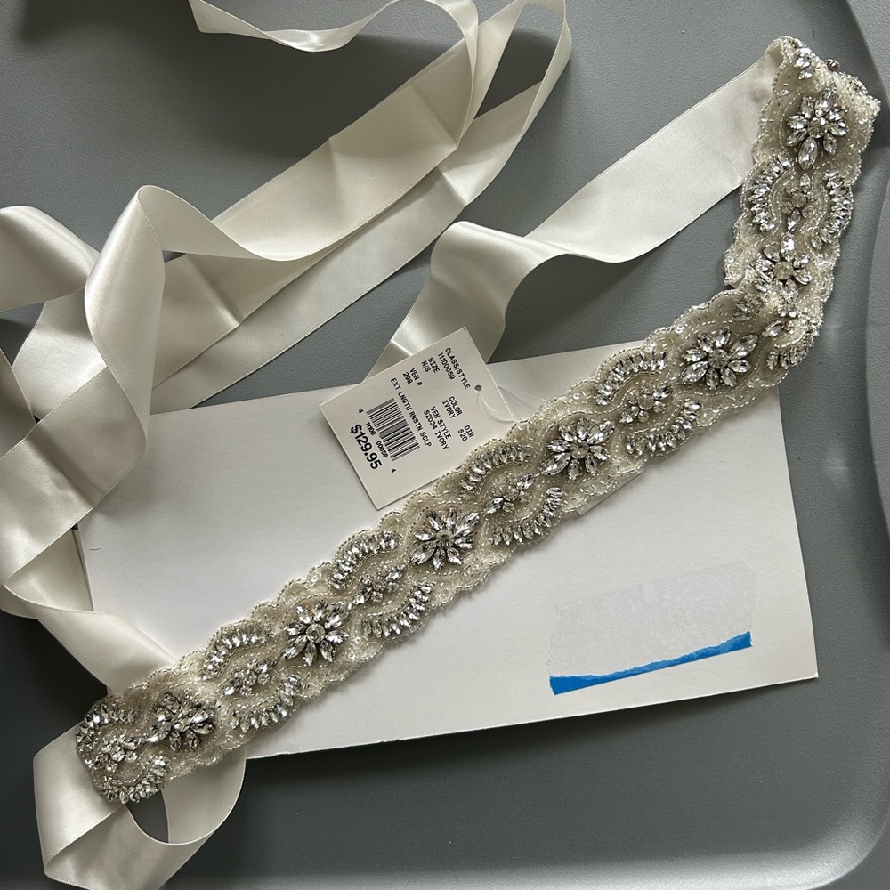 Elegant Cream and Silver Embellished Sash